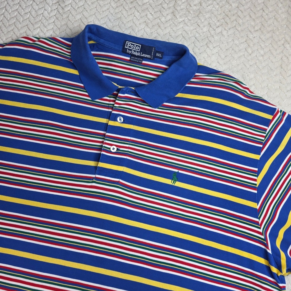 Polo Ralph Lauren Striped Polo Mens XXL Colorful Short Sleeve Polo 90s Vibrant
